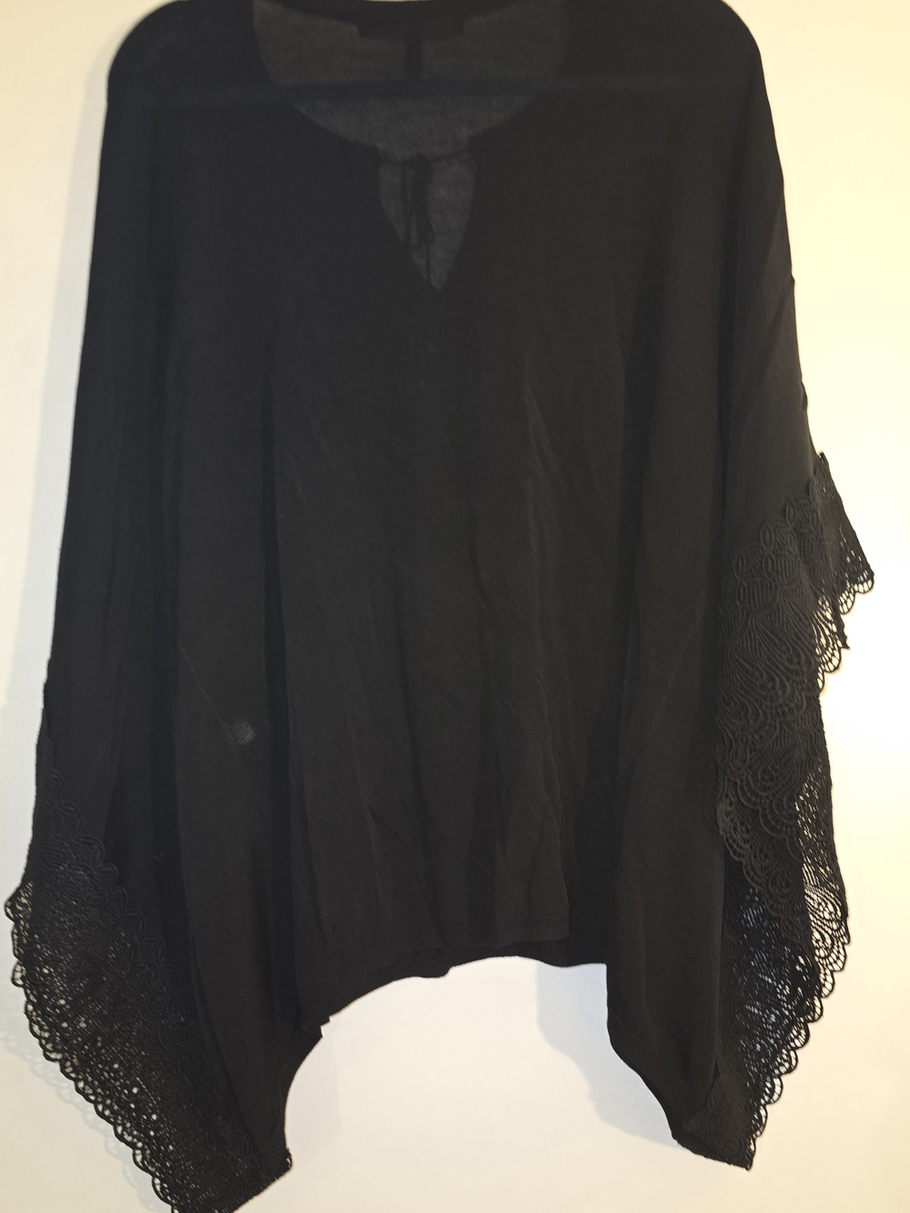 White House Black Market Black Lace-Edge Poncho Sweater